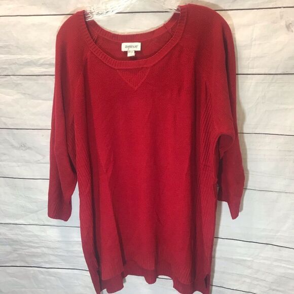 Avenue Tops - Avenue 3/4 Sleeve Hi-Lo Sweater| Red| Size 18/20